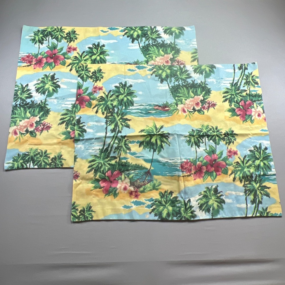 Vintage Set Of 2 Dan River Standard Pillow Sham Multicolor Tropical Island Beach